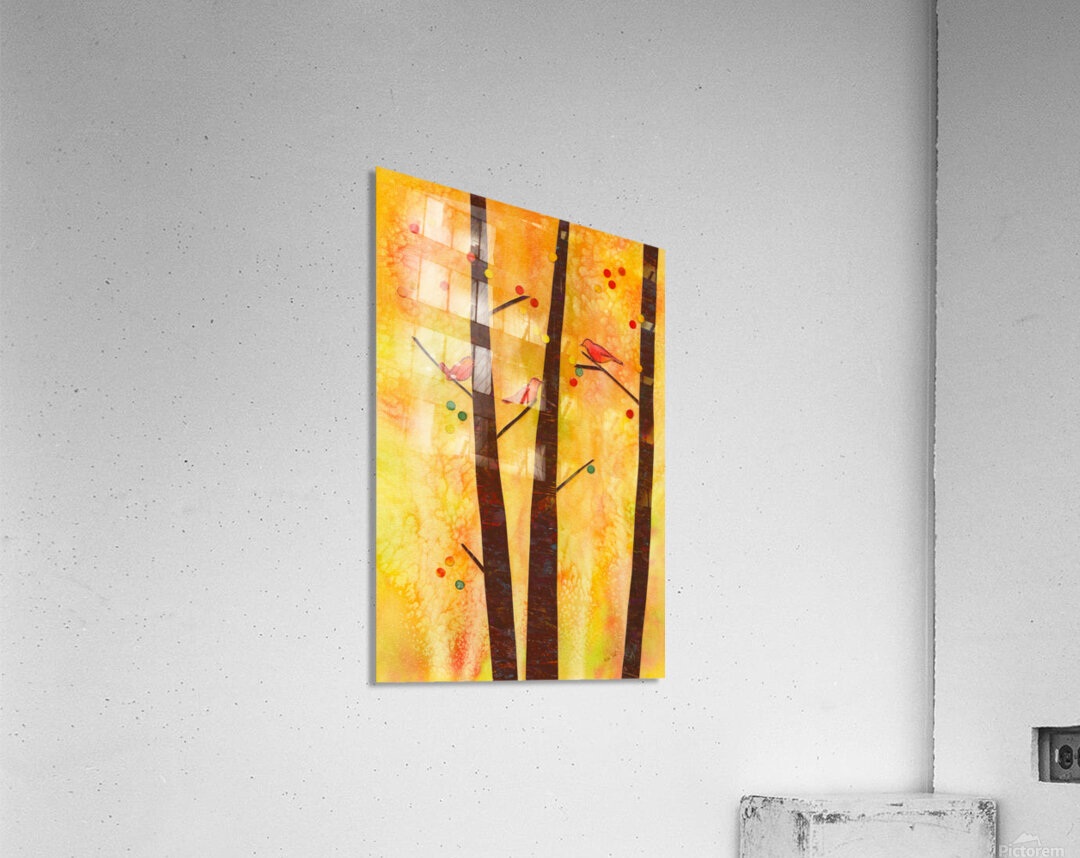 Birds in an autumn forest paper collage Acrylic Print