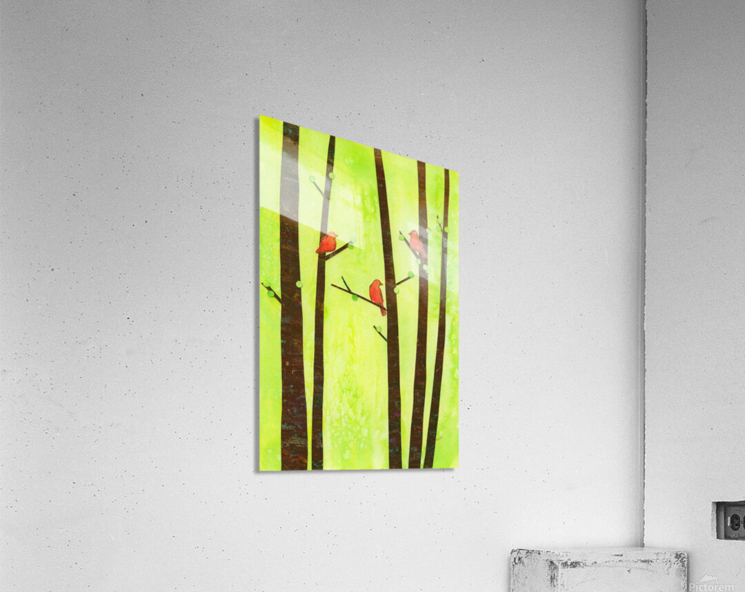 Birds in a spring forest paper collage Acrylic Print