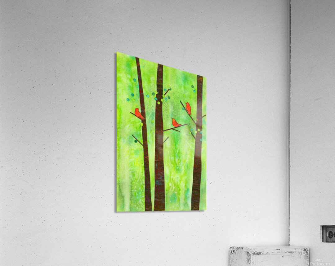 Birds in a summer forest paper collage Acrylic Print