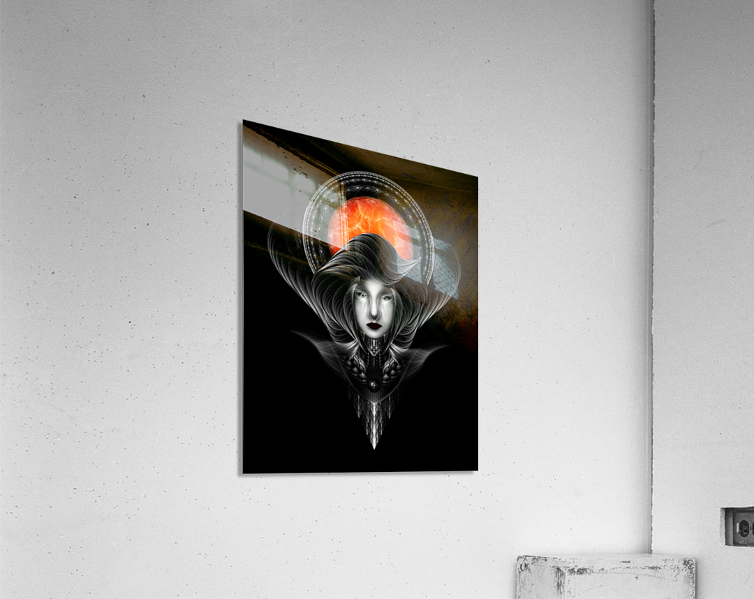 Trilia Red Nebula Fractal Portrait BLKGS Orange Sun Acrylic Print