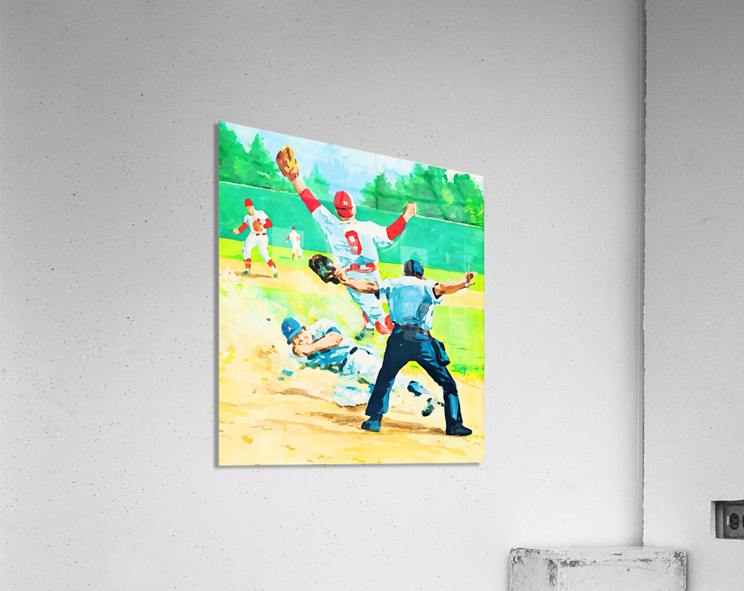 safe at home watercolor baseball art Acrylic Print