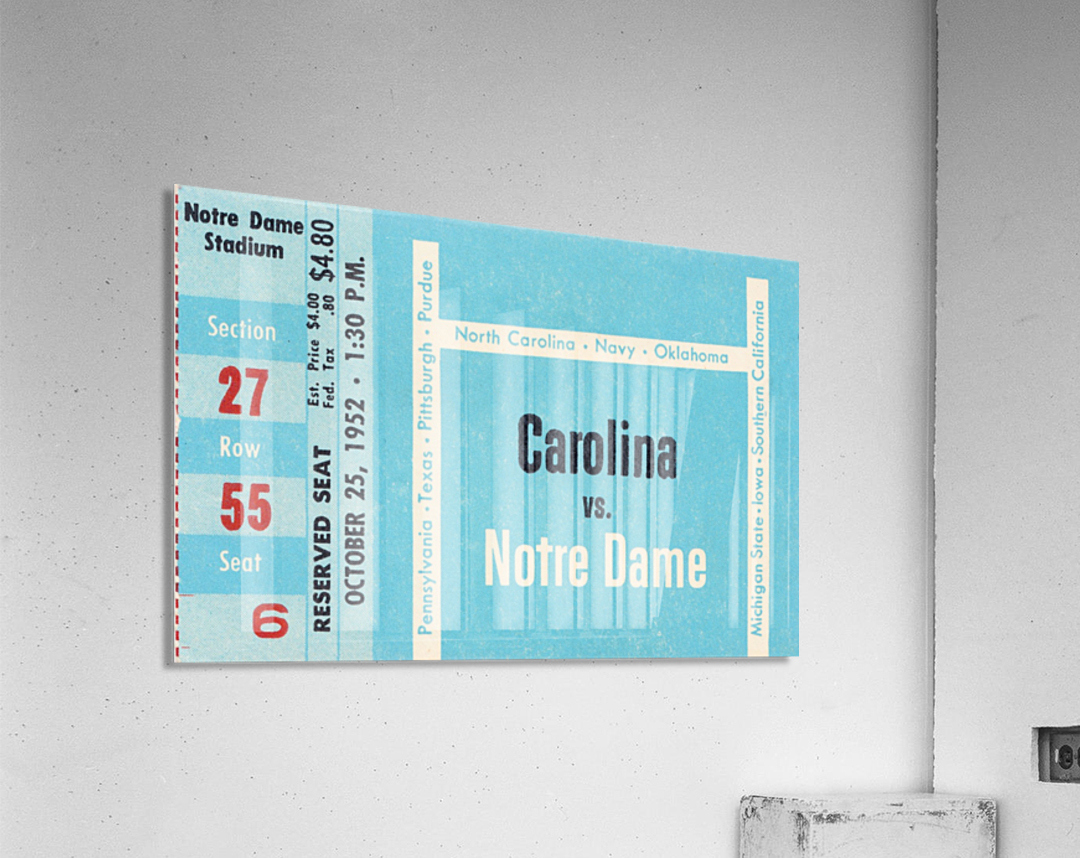 1952 north carolina tar heels notre dame irish college football sports ticket art south bend indiana Acrylic Print
