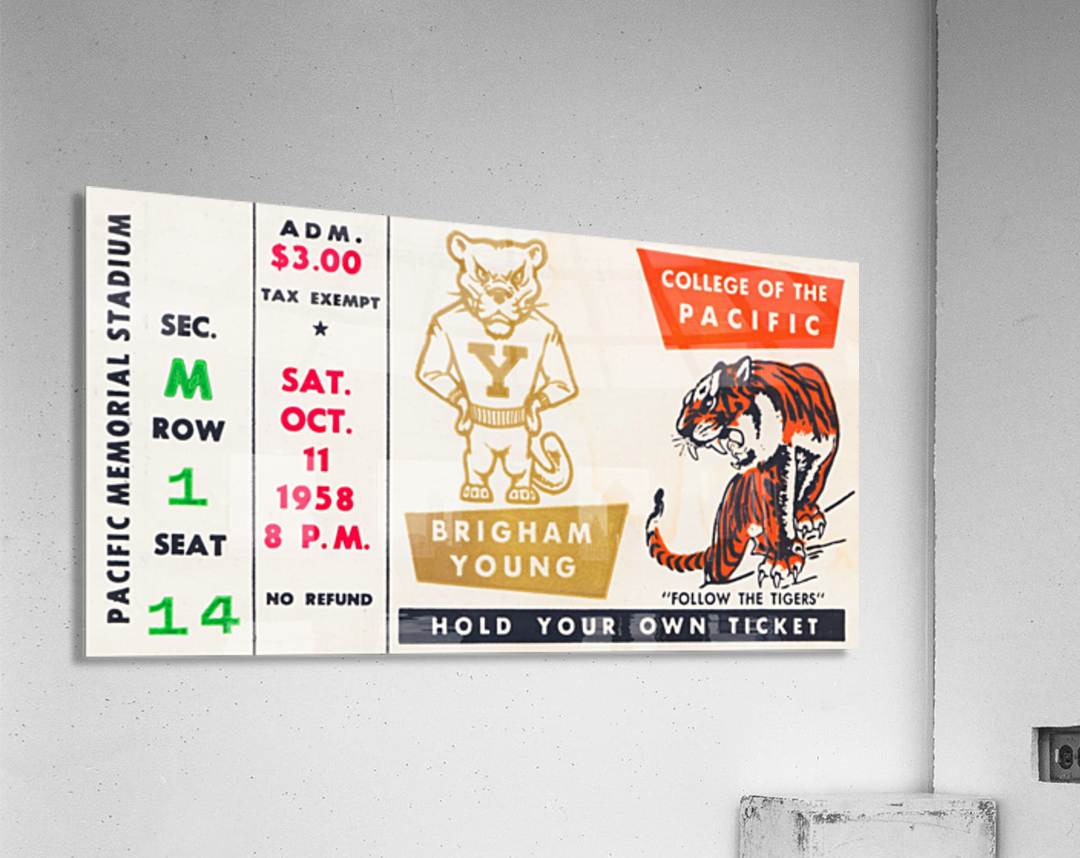 1958 college of the pacific brigham young football ticket art Acrylic Print