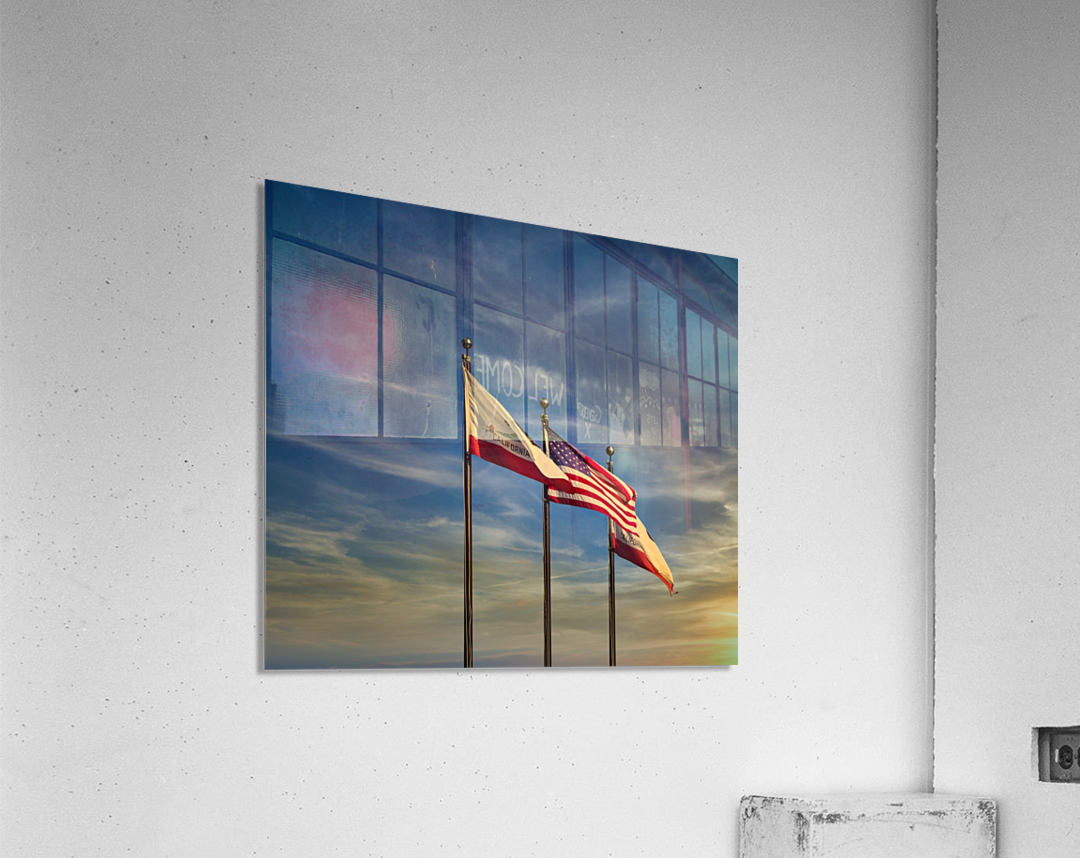 California and American Flags at Sunset Acrylic Print
