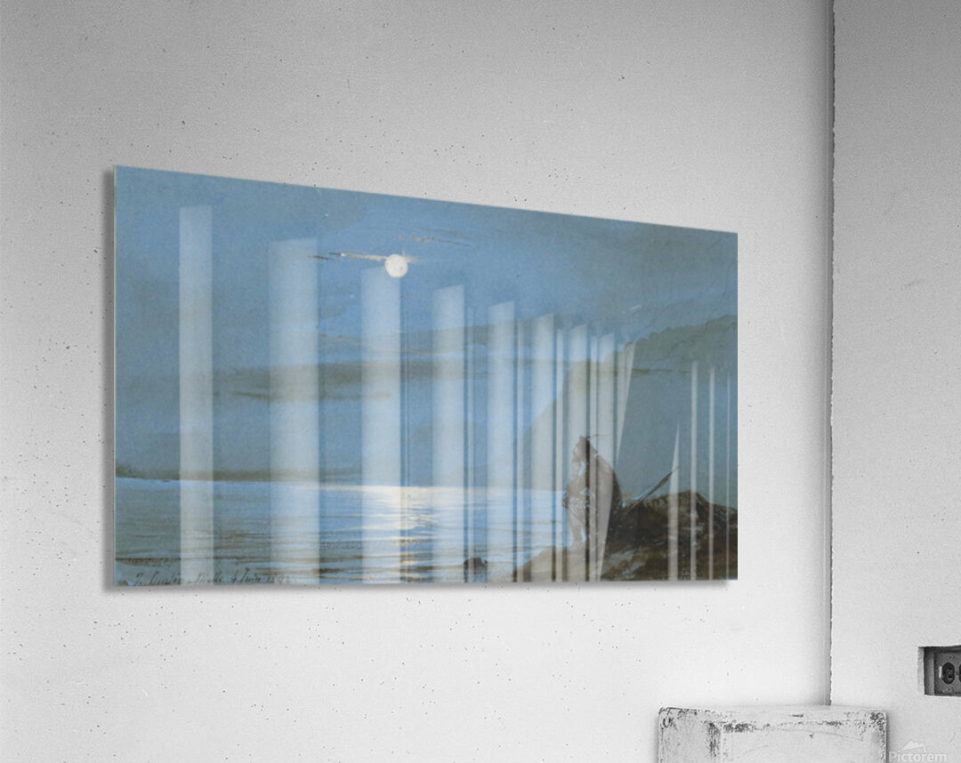 Soldat ecossais meditant au bord de l'eau au clair de lune Acrylic Print