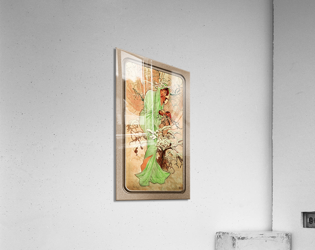 Winter In A Green Cape by Alphonse Mucha Vintage Old Masters Art Nouveau Reproduction Acrylic Print