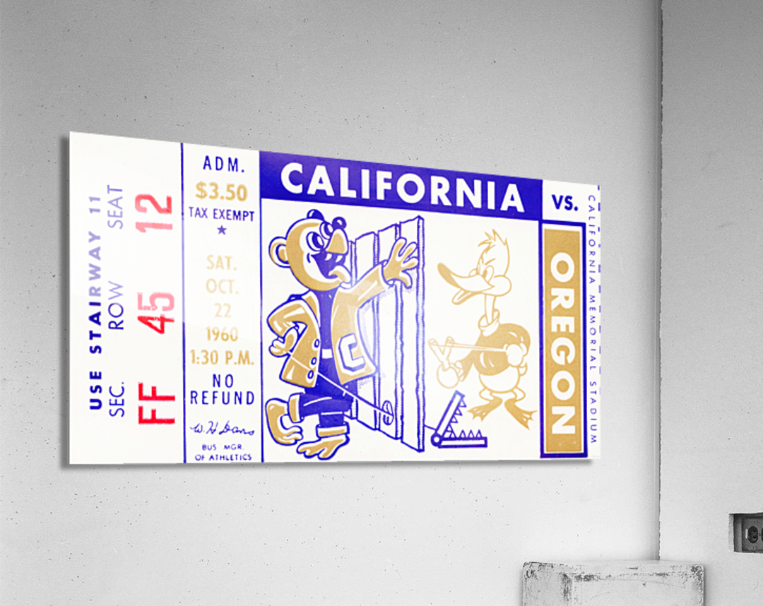 1960 Oregon Ducks vs. California Bears Football Ticket Canvas Acrylic Print