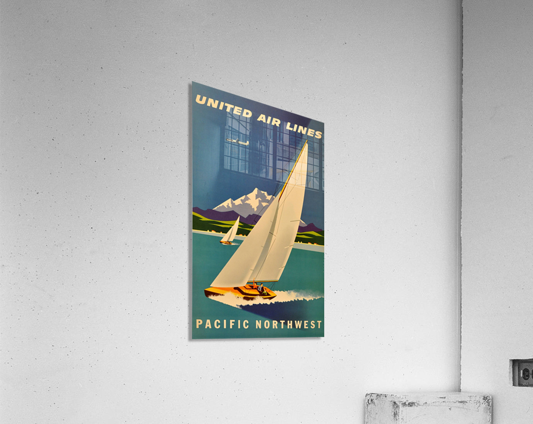 Original vintage travel advertising poster for United Airlines Pacific Northwest Acrylic Print