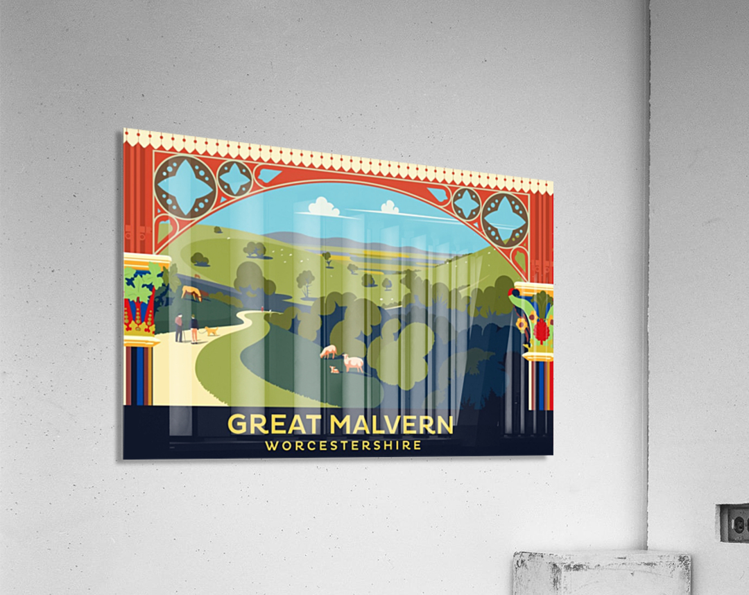 Great Malvern Worcestershire vintage travel poster style illustartion Acrylic Print