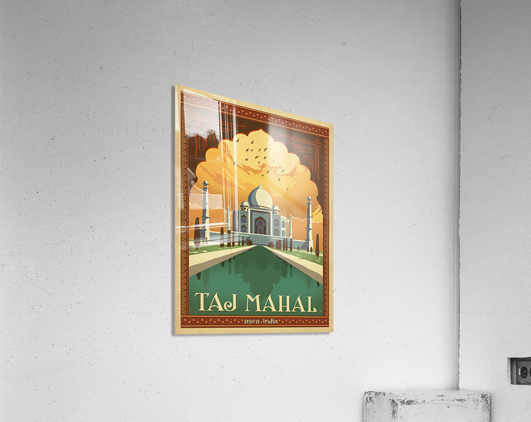 Taj Mahal vintage travel poster for Agra India Acrylic Print
