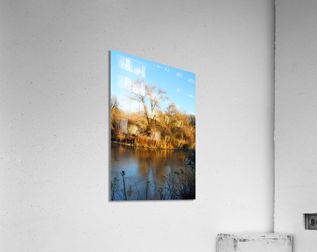 Warm and Cool - fall colors reflected on frozen pond Acrylic Print