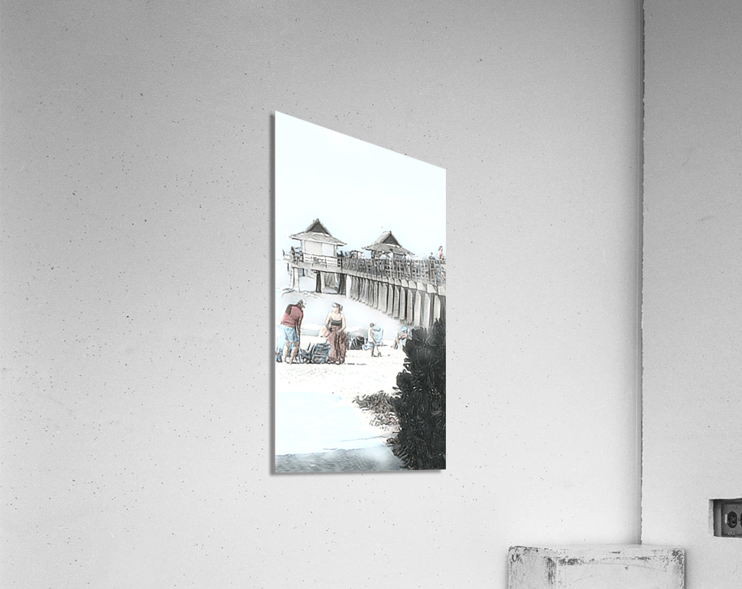 Naples Pier Black White Vision Acrylic Print
