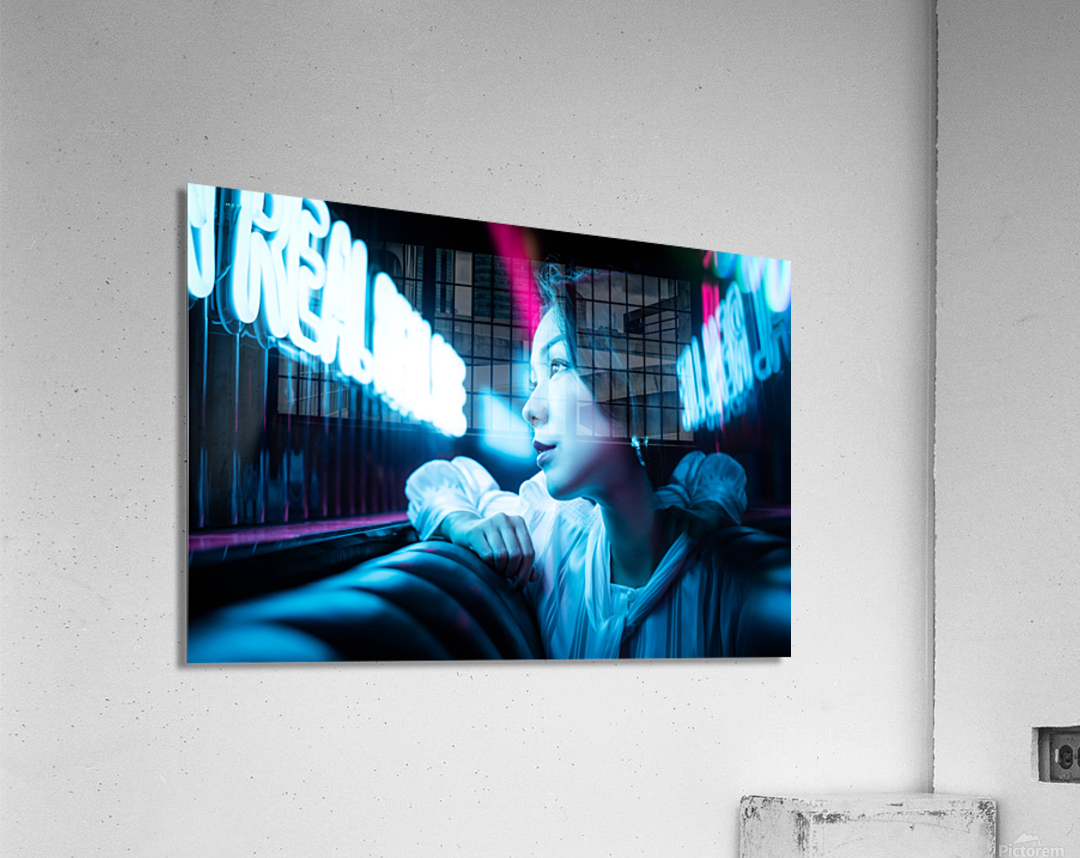 Young Chinese woman portrait with neon lights Acrylic Print