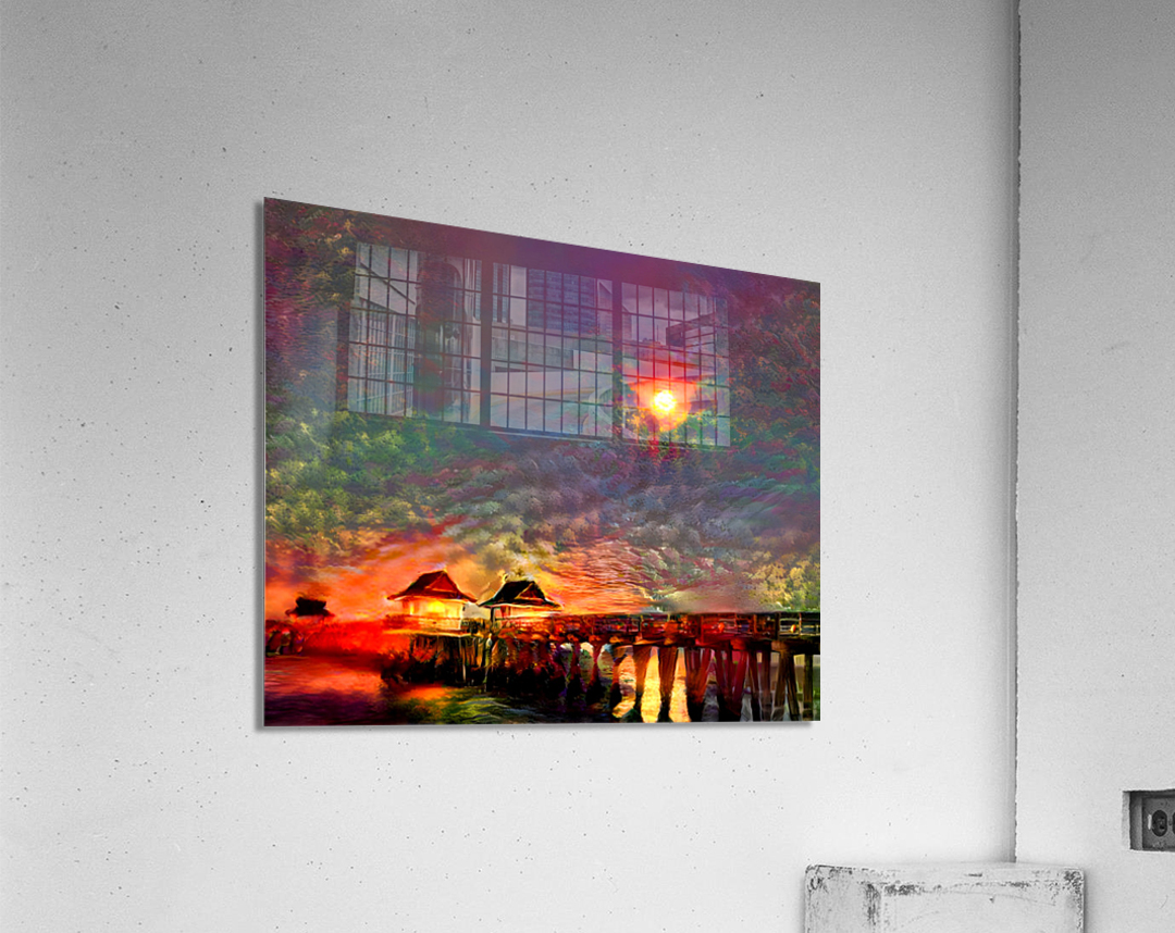 Naples Pier Lunar Burn Acrylic Print