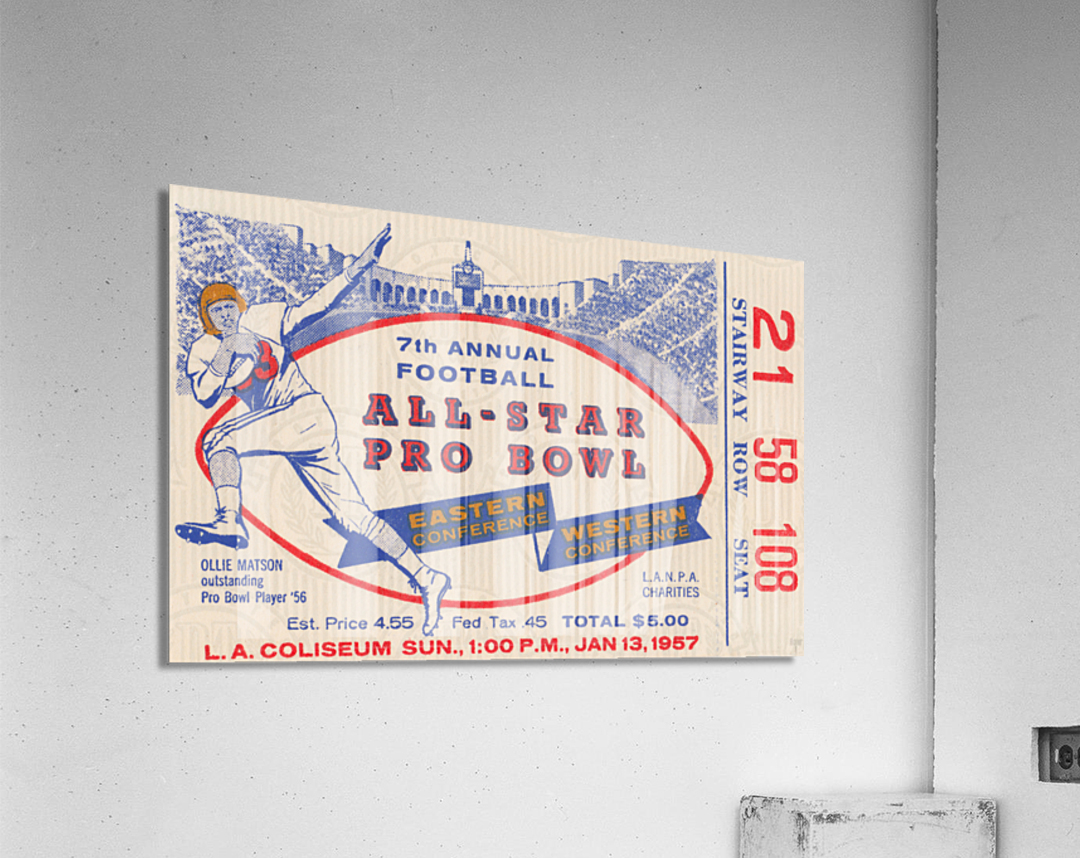 1957 Pro Bowl Football Ticket Canvas Acrylic Print