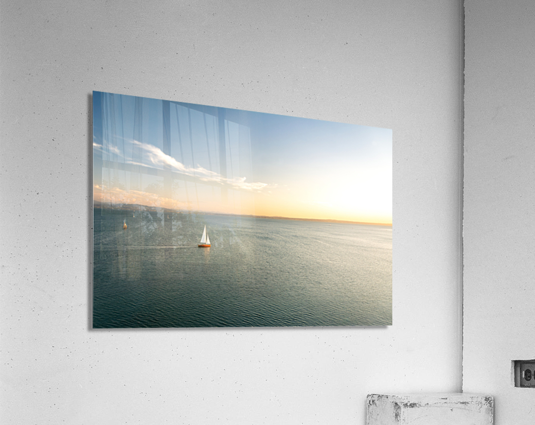 Lonely sailing boat on Lake Constance Acrylic Print