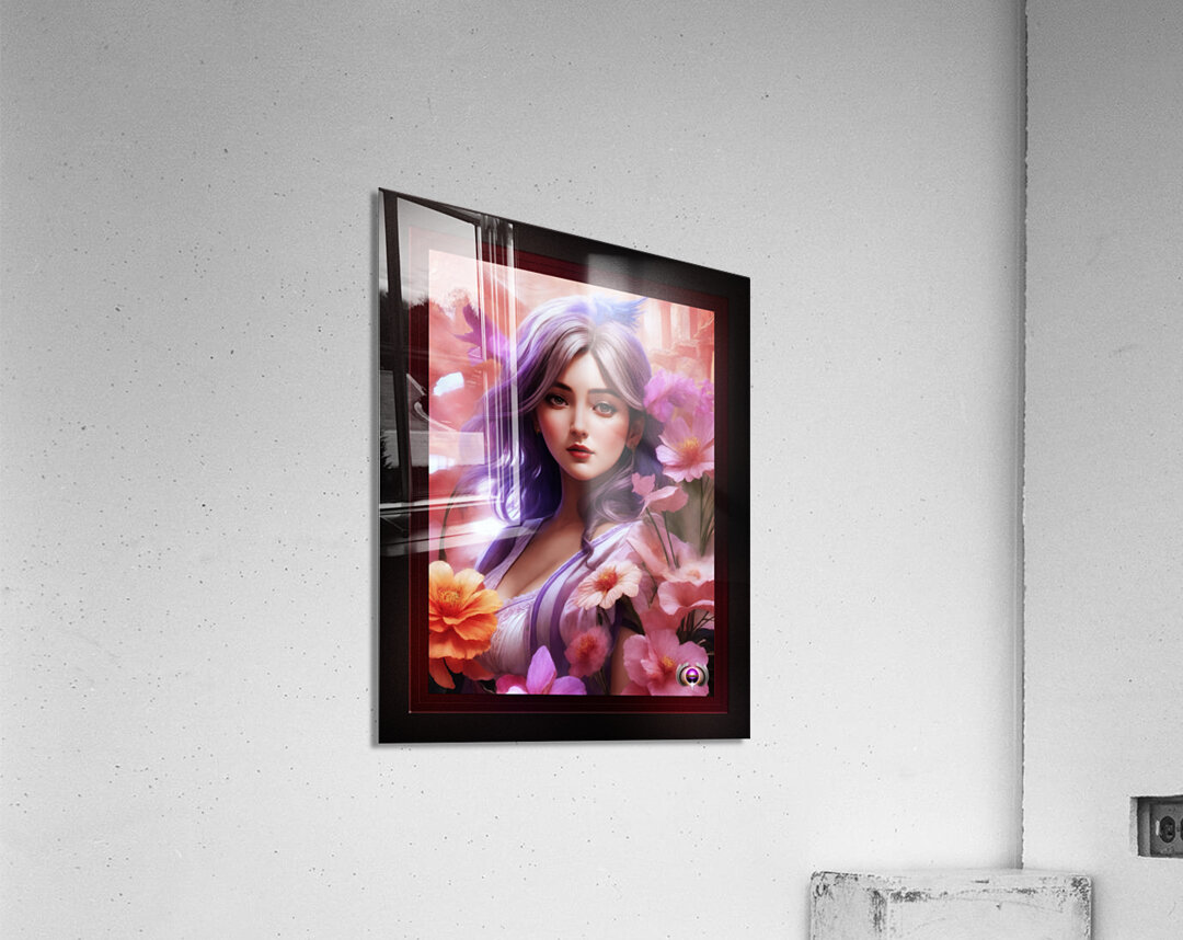 A Beauty Among Pastel Flowers Alluring AI Concept Art Portrait by Xzendor7 Acrylic Print