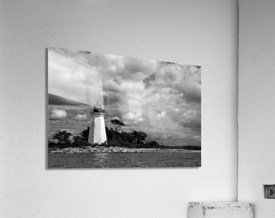 Sunlit Black Rock Harbor Lighthouse in Bridgeport Connecticut -B&W Acrylic Print