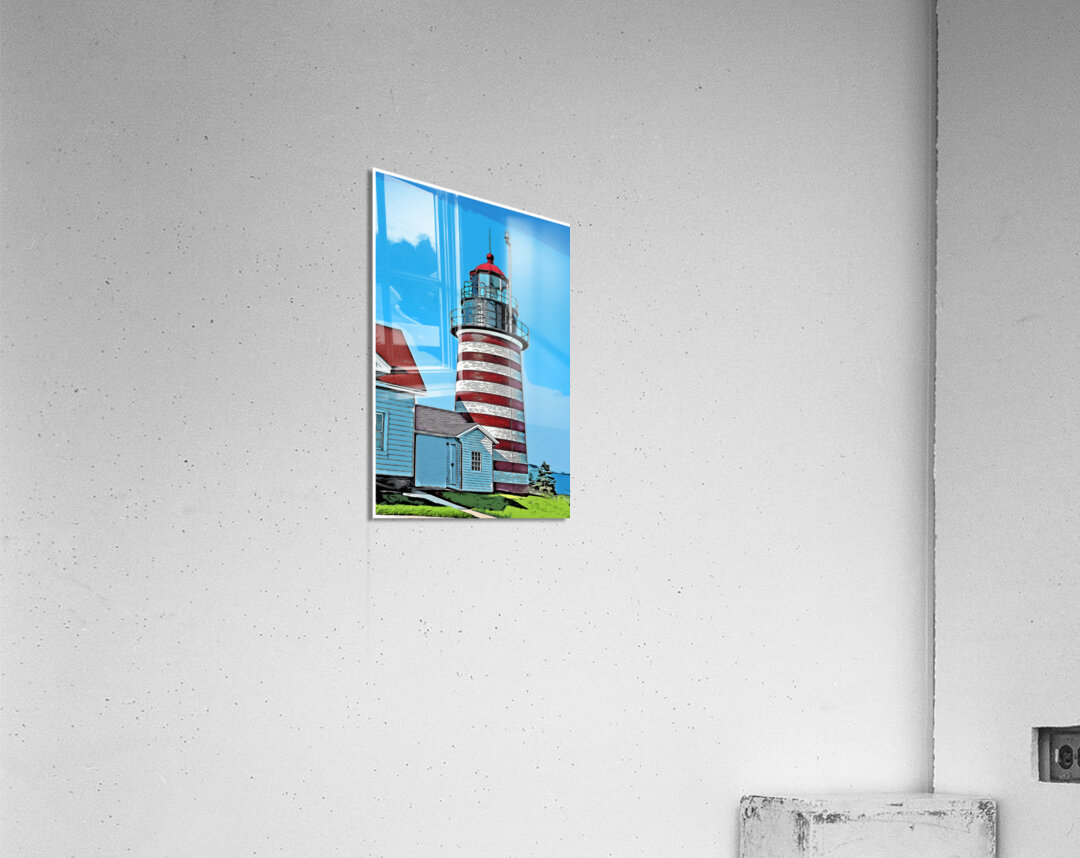West Quoddy Head Light Striped Tower in Down East Maine - Illus. Acrylic Print