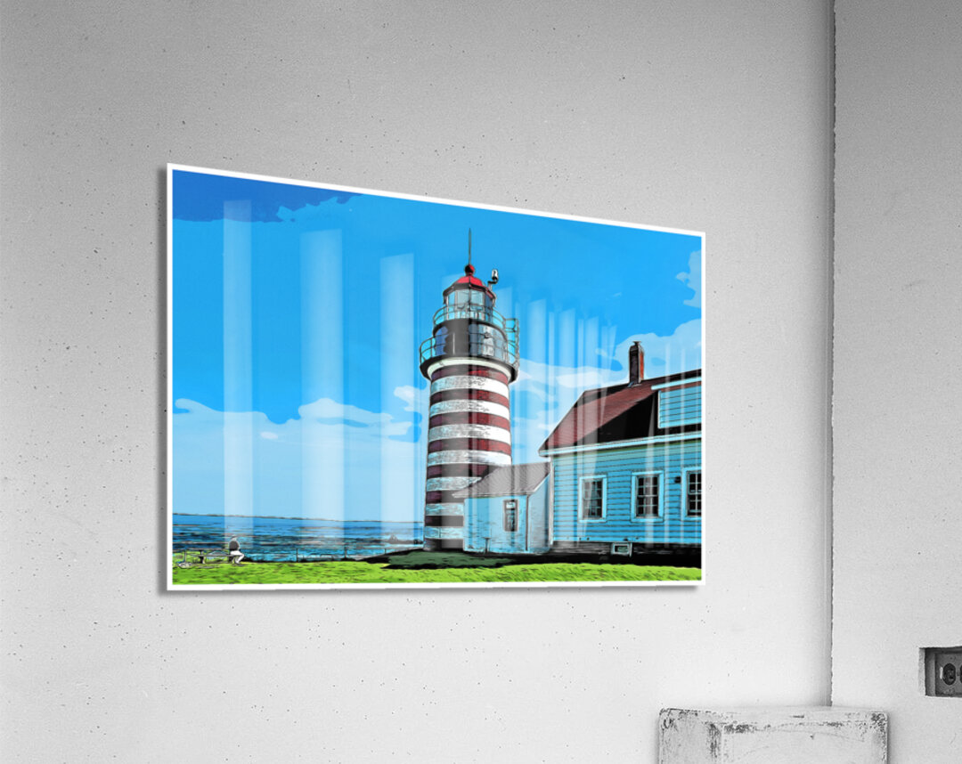 Relaxing by West Quoddy Head Lighthouse in Northern Maine - Illus. Acrylic Print