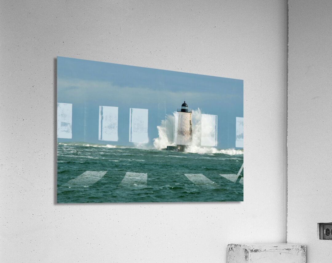 Perfect Crown Wave Surrounds Whaleback Lighthouse Tower in Maine Acrylic Print