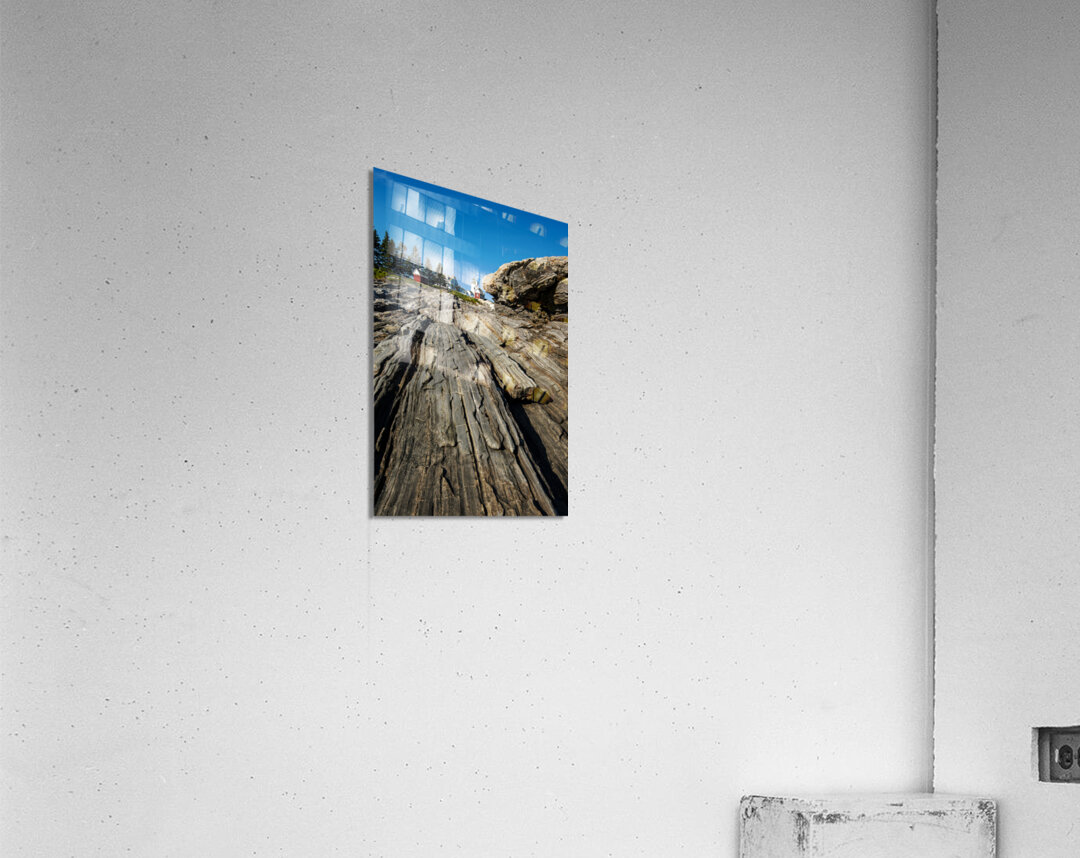 Rock Formations Extend Toward Pemaquid Point Lighthouse in Maine Acrylic Print
