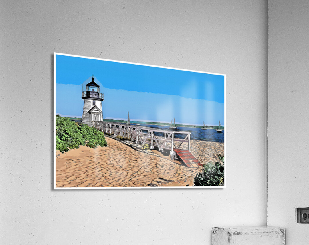 Brant Point Light Overlooking Nantucket Harbor in Massachusetts -Illus. Acrylic Print