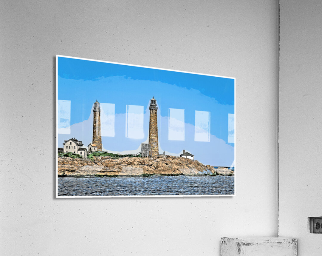Thacher Island Cape Ann Twin Lights Towers in Rocky Northern Massachusetts - Illus. Acrylic Print