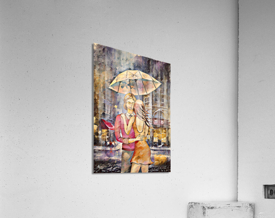 ArtXcl 070 pair in rain embracing oil paint-style Acrylic Print