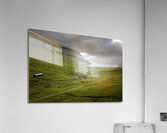 valley with cloudy sky on faroe islands Acrylic Print