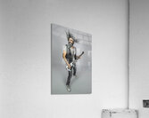 man with long fluttering hair plays bass guitar Acrylic Print