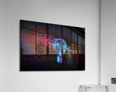 glass explosion of a filament light bulb on black.  Acrylic Print