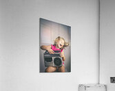 little girl has fun listening to music  Acrylic Print