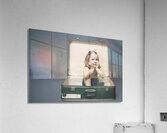 girl with dreamy expression sitting inside a vintage suitcase. Acrylic Print