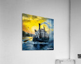 A sailor riding a steamship in the middle of the sea surrounded by waves Acrylic Print