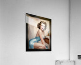 Elegant Pin-Up Girl Beauty In Satin Blue Attire Reading At Her Vanity Mesmerizing AI Concept Art by Xzendor7 Acrylic Print