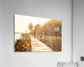 Beautiful golden sunset at the beach of the Elbe River in Hamburg  Acrylic Print