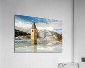 Flooded church tower in Lake Reschen Reschensee in South Tyrol Italy Acrylic Print