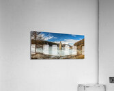 Panorama shot of flooded church tower in Lake Reschen Reschensee in South Tyrol Italy Acrylic Print