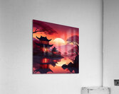 Serenity of Chinese Trees Under a Crimson Twilight Acrylic Print