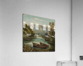 a rustic painting of a landscape with a serene la Acrylic Print