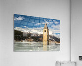 Flooded bell tower in Lake Reschen Reschensee in South Tyrol Acrylic Print