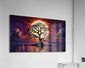 Crimson Sky & Obsidian Tree: A Surreal Dreamscape Acrylic Print