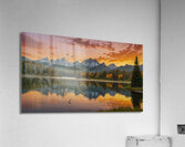 Golden Sunset Over Serene Mountains - Reflective Lake and Pine Trees - Nature Wall Art Acrylic Print