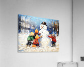 Youngsters Building a Snowman Acrylic Print