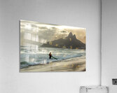 Surfer entering the water during dramatic sunset at Ipanema Beach in Rio de Janeiro  Acrylic Print