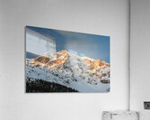 Orange light of the sunrise reaching the top of the Ortler Mountain in South Tyrol  Acrylic Print
