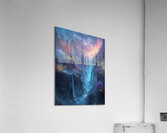 Fantasy Waterfall Landscape – Surreal Cosmic Sky and Enchanted Nature Scenery Acrylic Print
