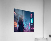 Neon Samurai on a Rainy Tokyo Rooftop Acrylic Print