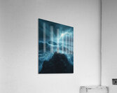 Man Standing on Rock Amid Stormy Ocean and Lightning – Dramatic and Powerful Scene Acrylic Print